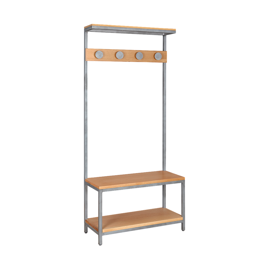 MICK - Hall tree unit L80 x H185 - Vintage silver and Natural oak