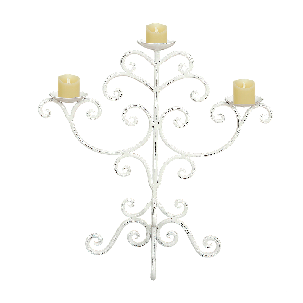 SALTILLO - Wrought iron candle holder H36 - Patina white