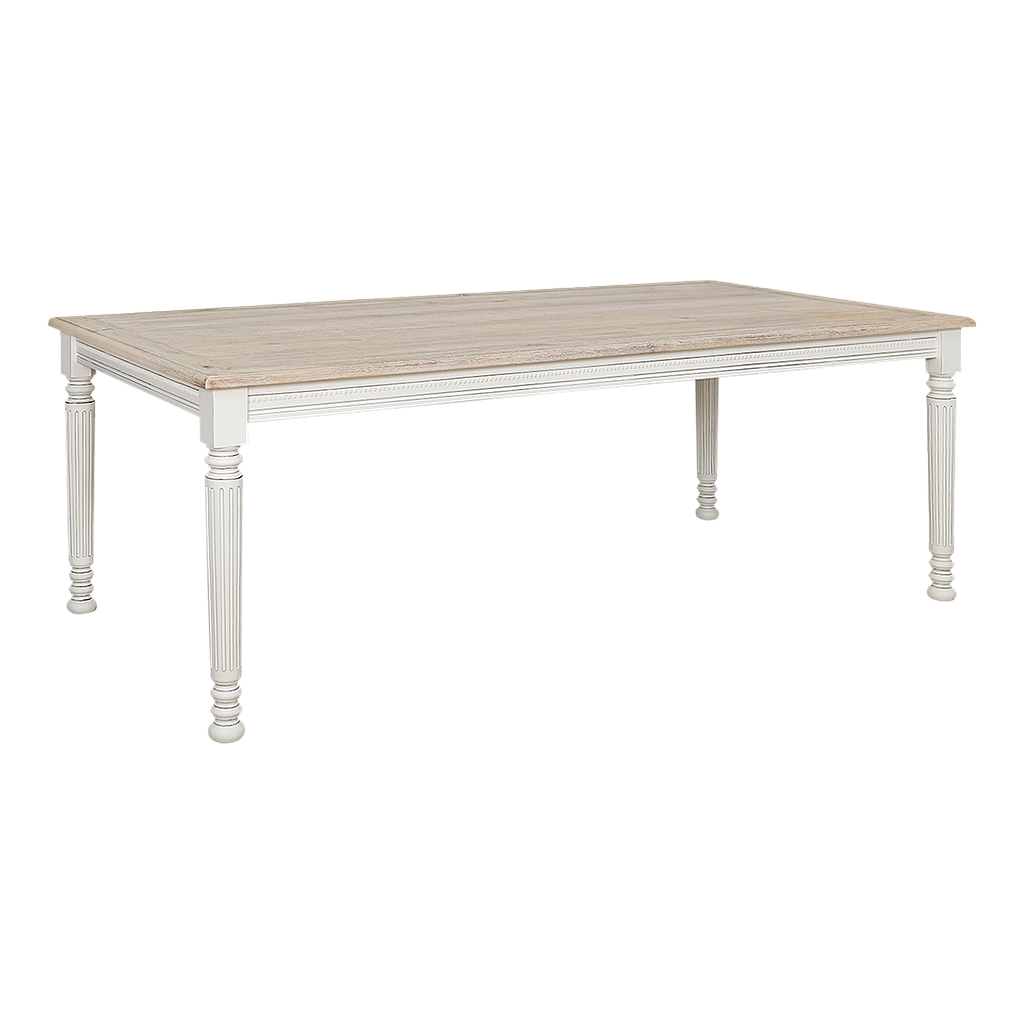 ORLEANS - Dining table L200 x W100 - Brocante white and Whitened acacia