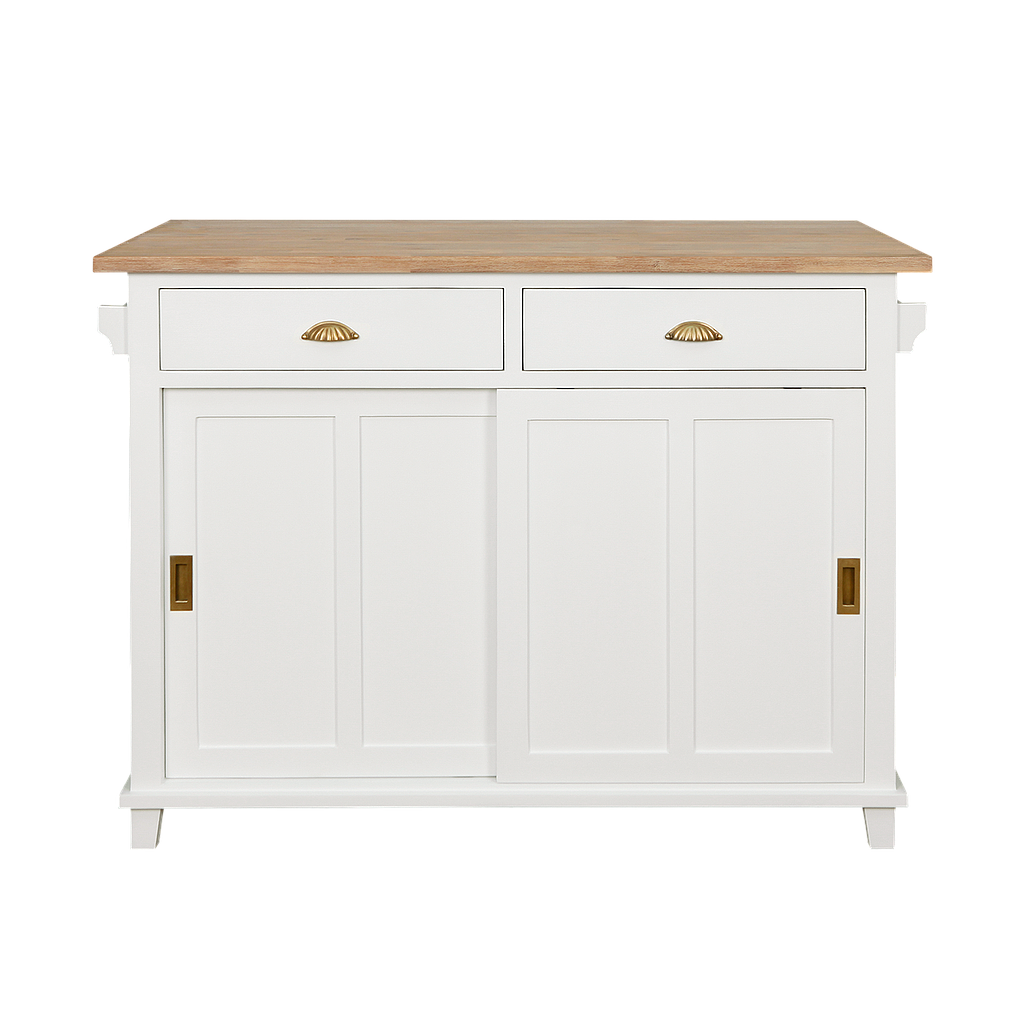DEE - Kitchen island L120 x W50/70 - Brushed white and Toffee