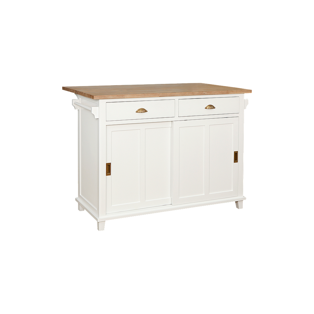 DEE - Kitchen island L120 x W50/70 - Brushed white and Toffee
