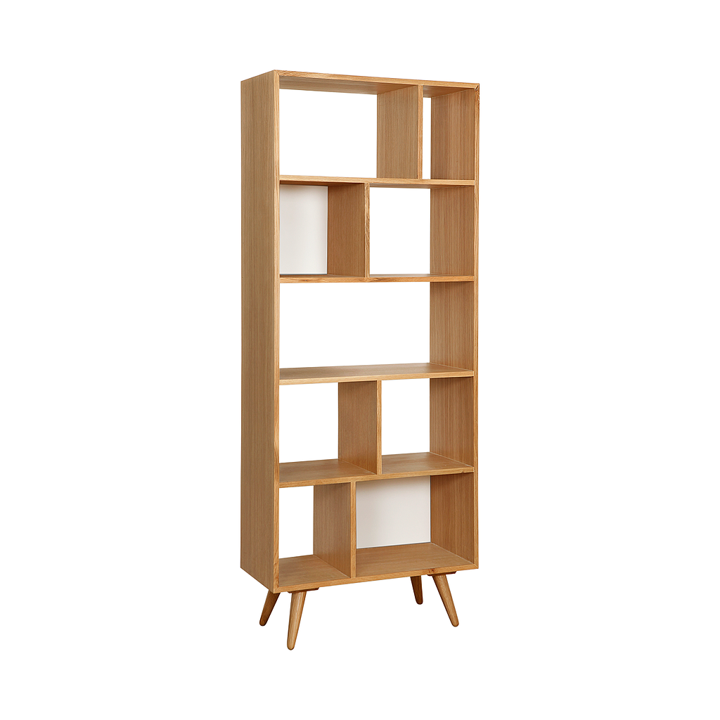 HELSINKI - Bookcase L75 x H190 - Natural oak and White lacquer