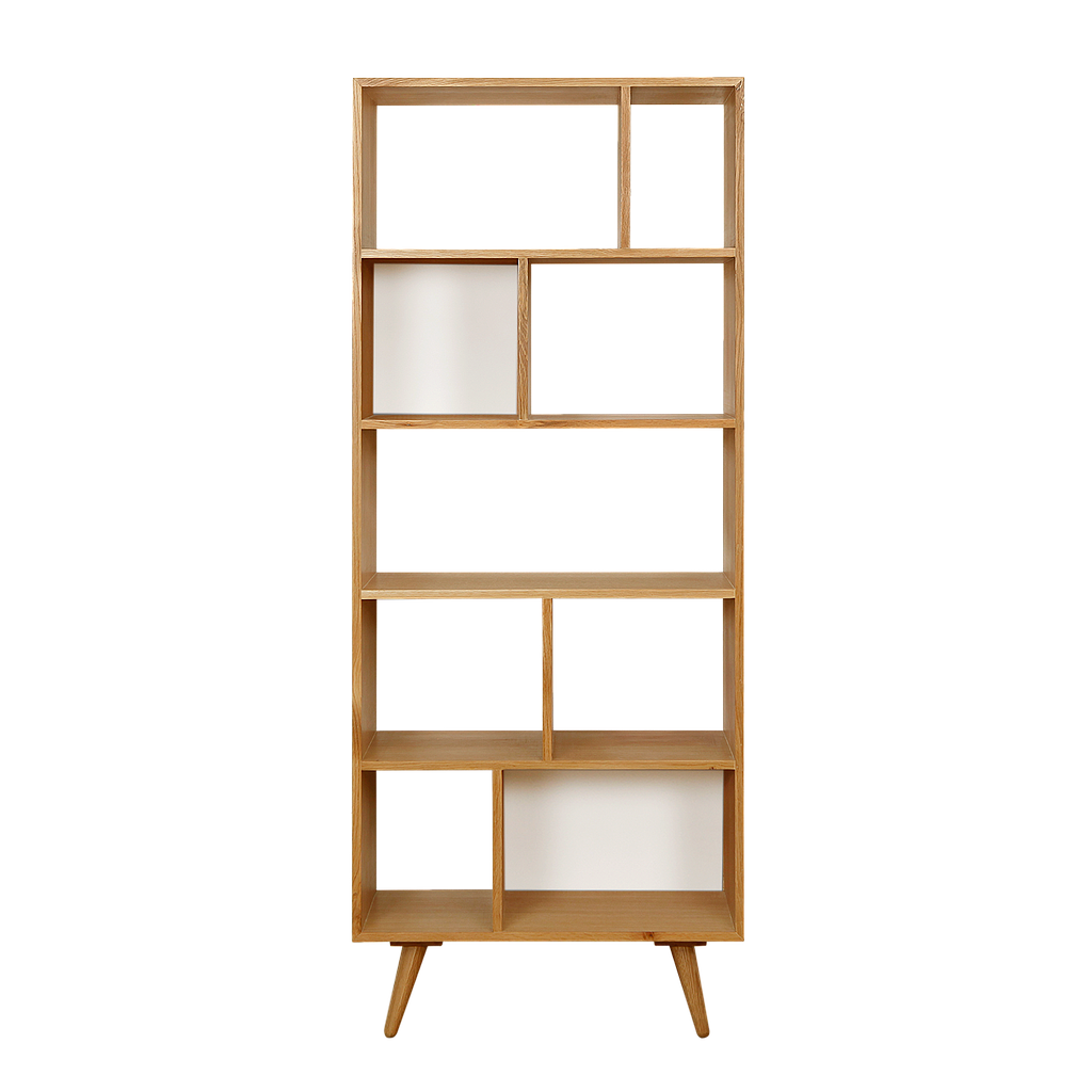 HELSINKI - Bookcase L75 x H190 - Natural oak and White lacquer