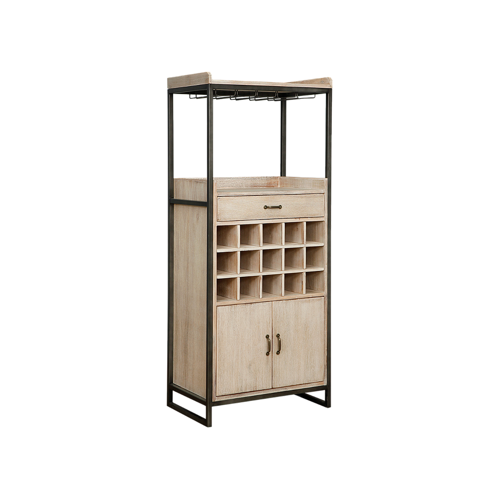 PAOLI - Bar cabinet L61 x H145 - Vintage anthracite and Whitened acacia