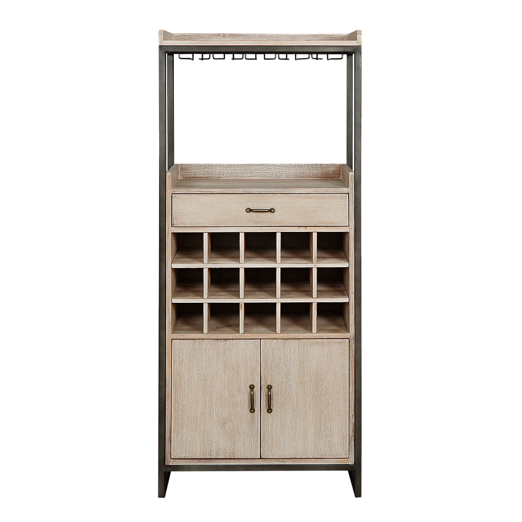 PAOLI - Bar cabinet L61 x H145 - Vintage anthracite and Whitened acacia