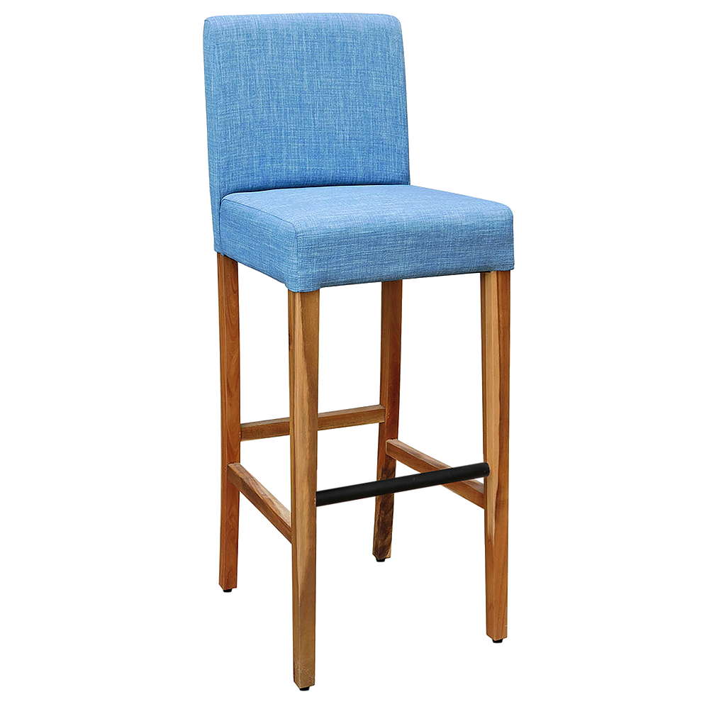 OSKAR - Bar stool H115 - Natural acacia and Blue cover