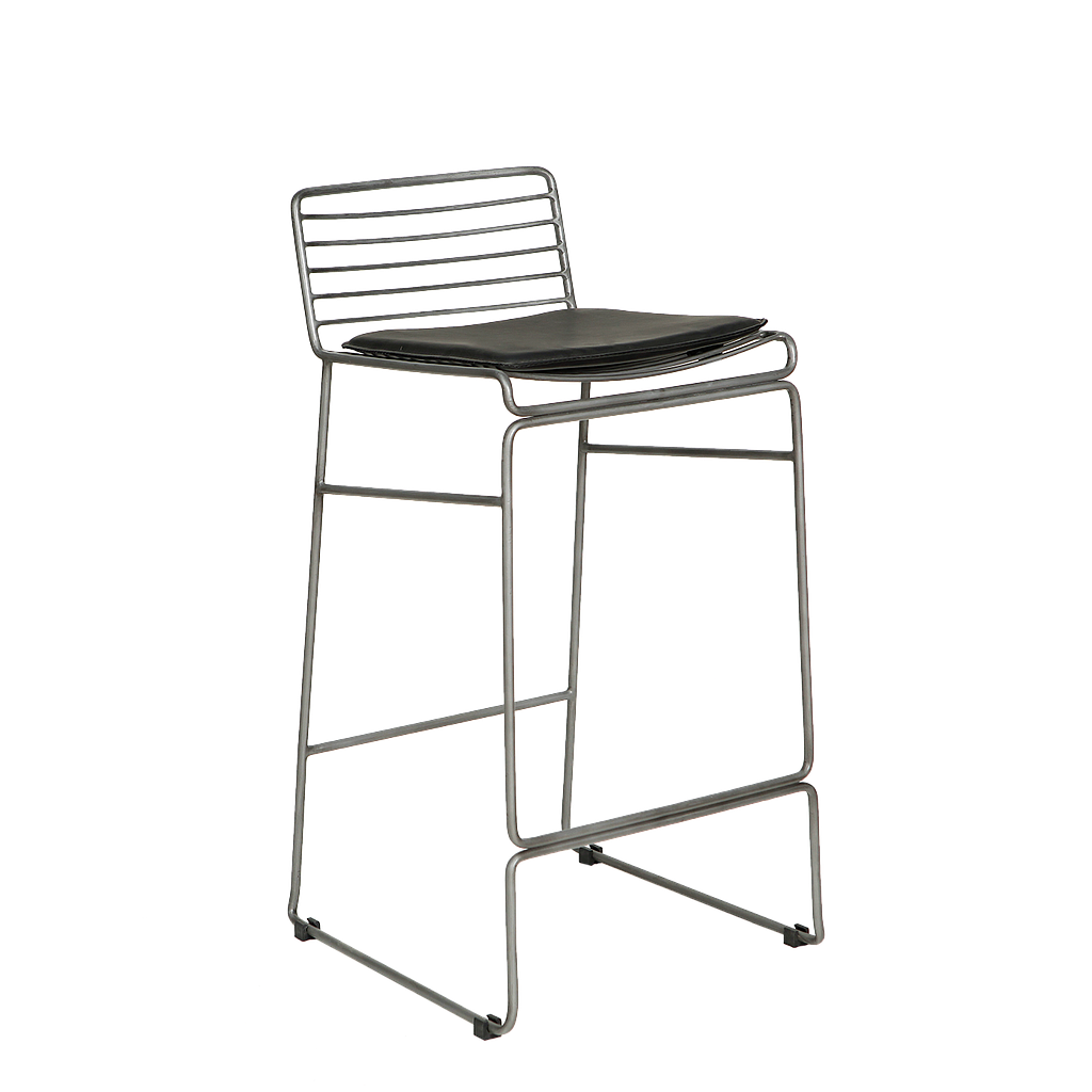 WIRE - Bar chair H92 - Vintage silver and Black cushion