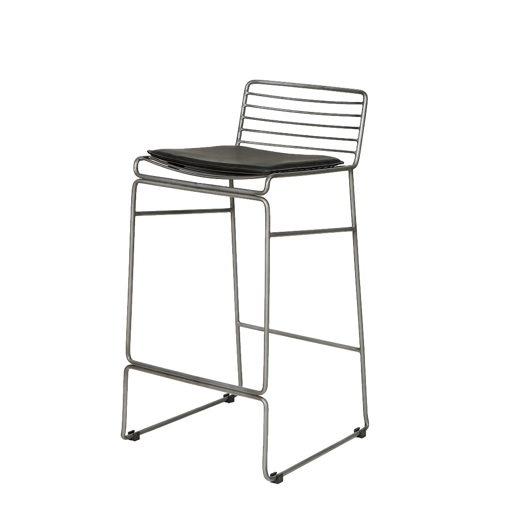 WIRE - Bar chair H92 - Vintage silver and Black cushion