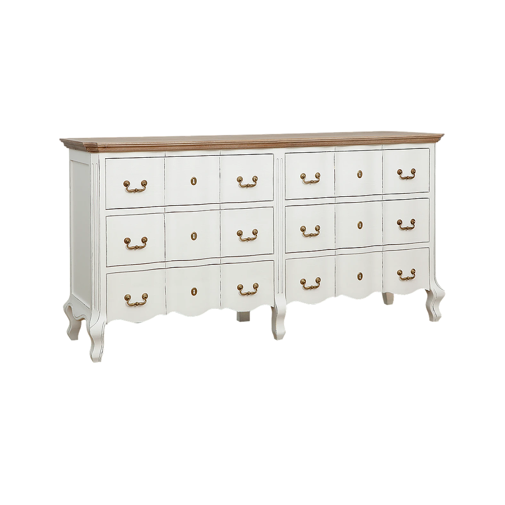 ALEXIA - Chest of drawers L163 x H85 - Brocante white and Toffee