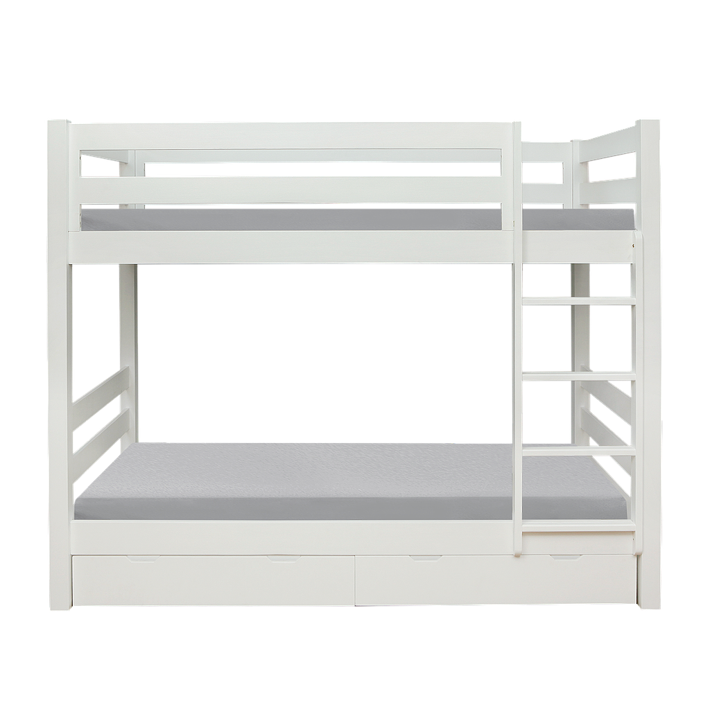 FRIENDS - Single size bunk bed 100x200 - Brushed white / 2 drawers