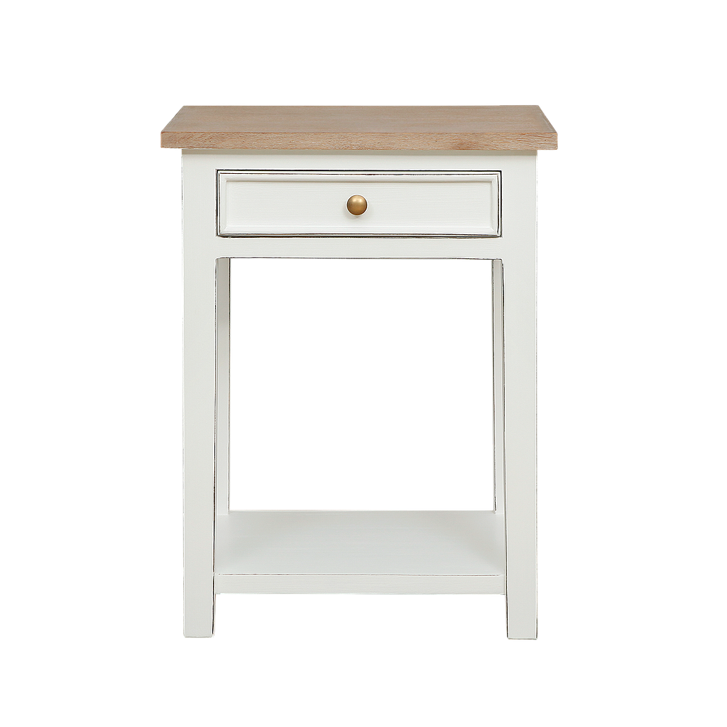 ALES - Bedside table H60 - Brocante white and Toffee