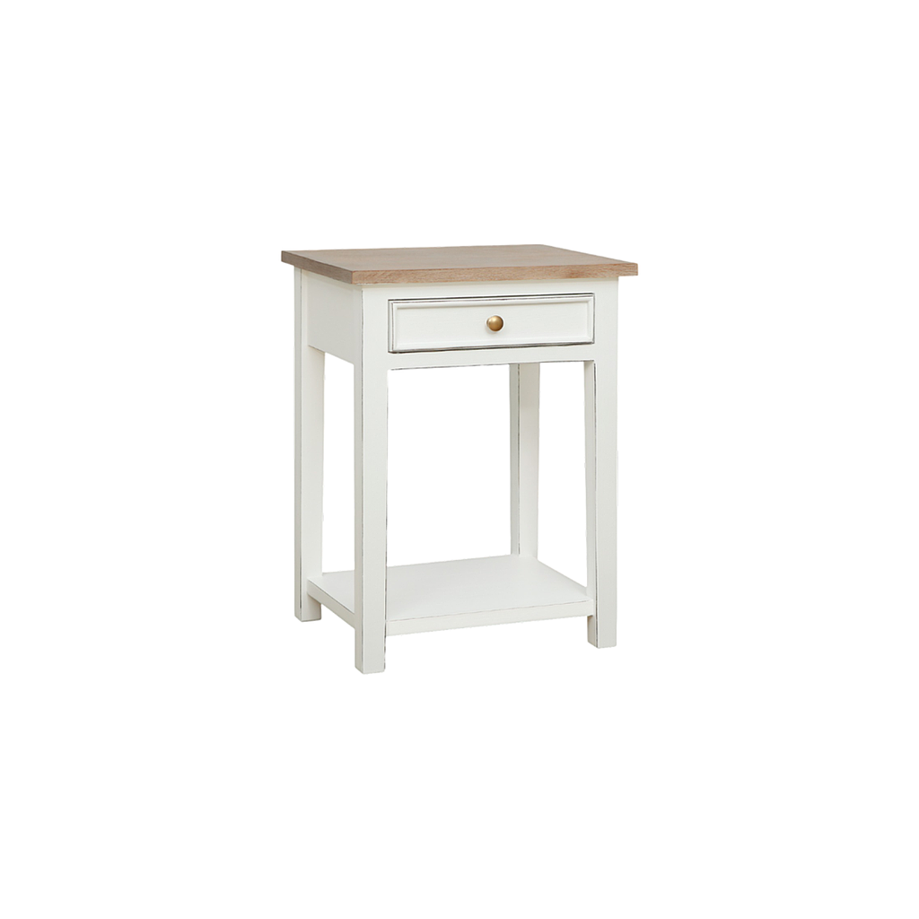 ALES - Bedside table H60 - Brocante white and Toffee