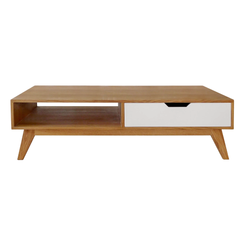 OSLO - Coffee table L120 x H37 - Natural oak and White lacquer