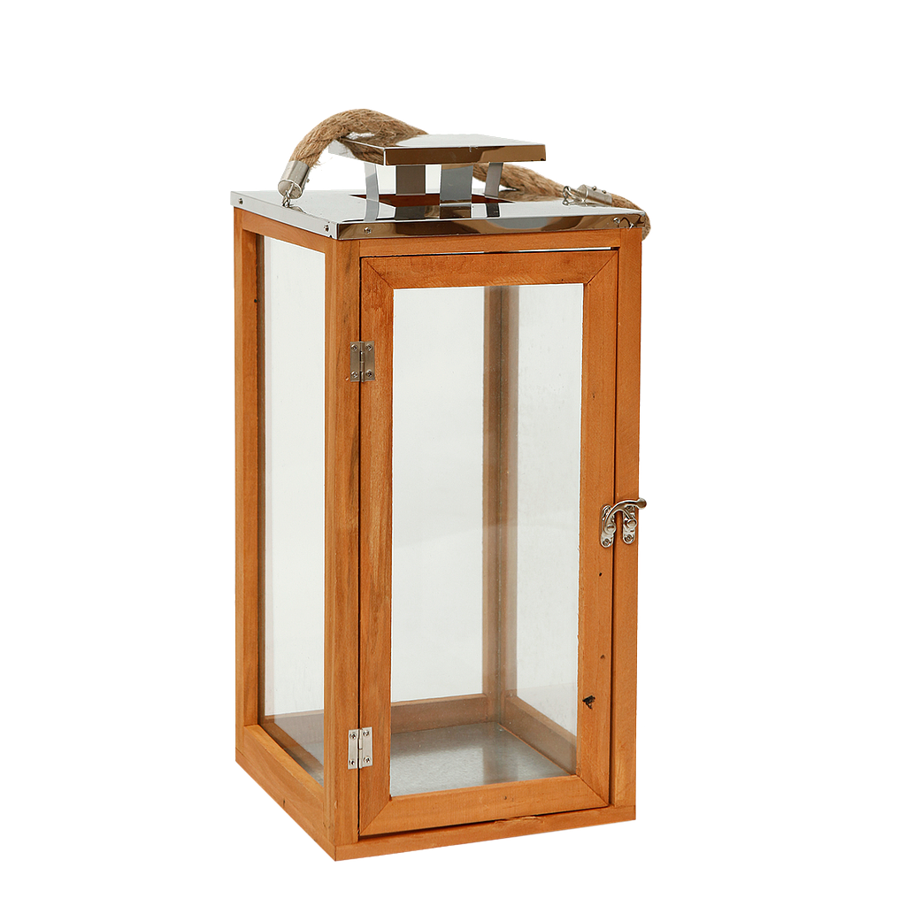 ROTTERDAM - Wooden and metal lantern H49 - Natural wood and silver