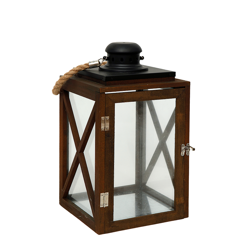 SHARBY - Wooden and metal lantern H38 - Walnut and black