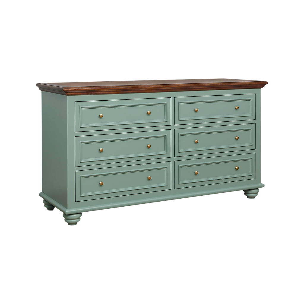 MEGAN - Chest of drawers L160 x H90 - Mint and Washed antic