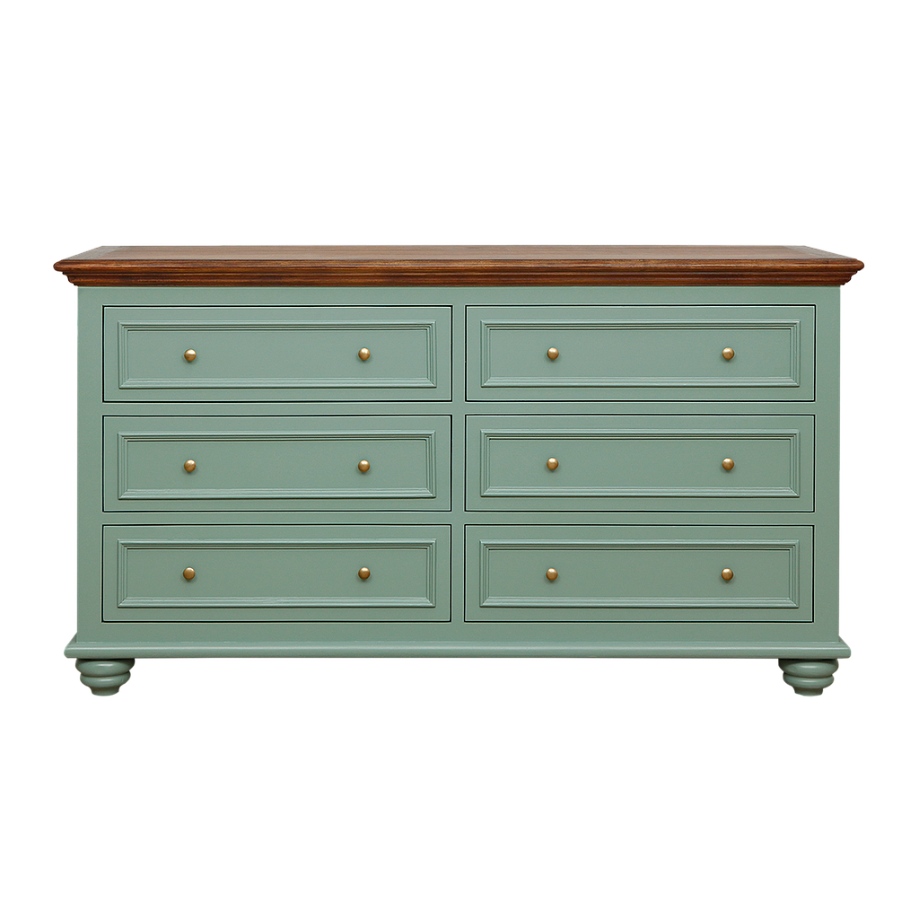 MEGAN - Chest of drawers L160 x H90 - Mint and Washed antic