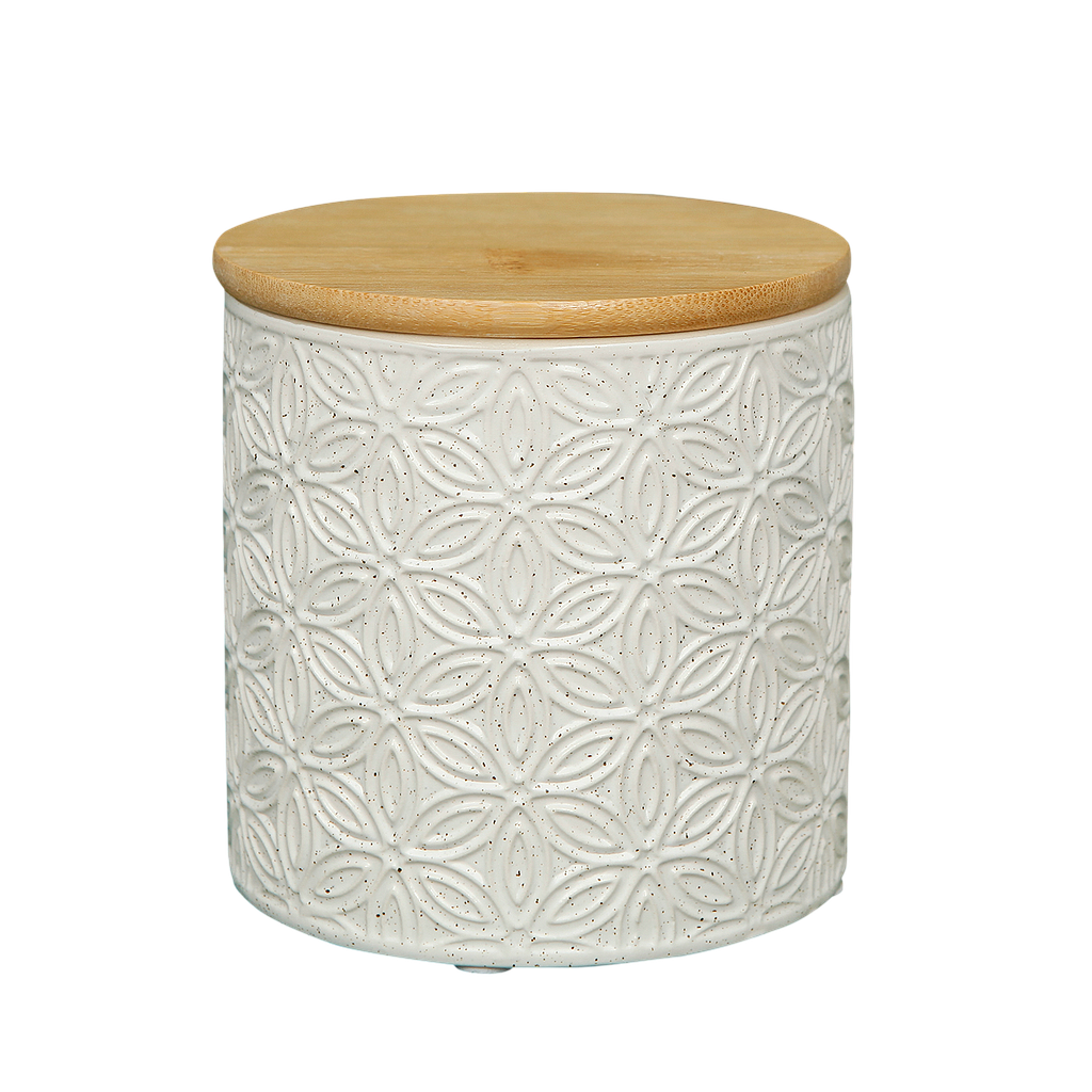 EFFIE - Ceramic jar H11 - White with bamboo lid