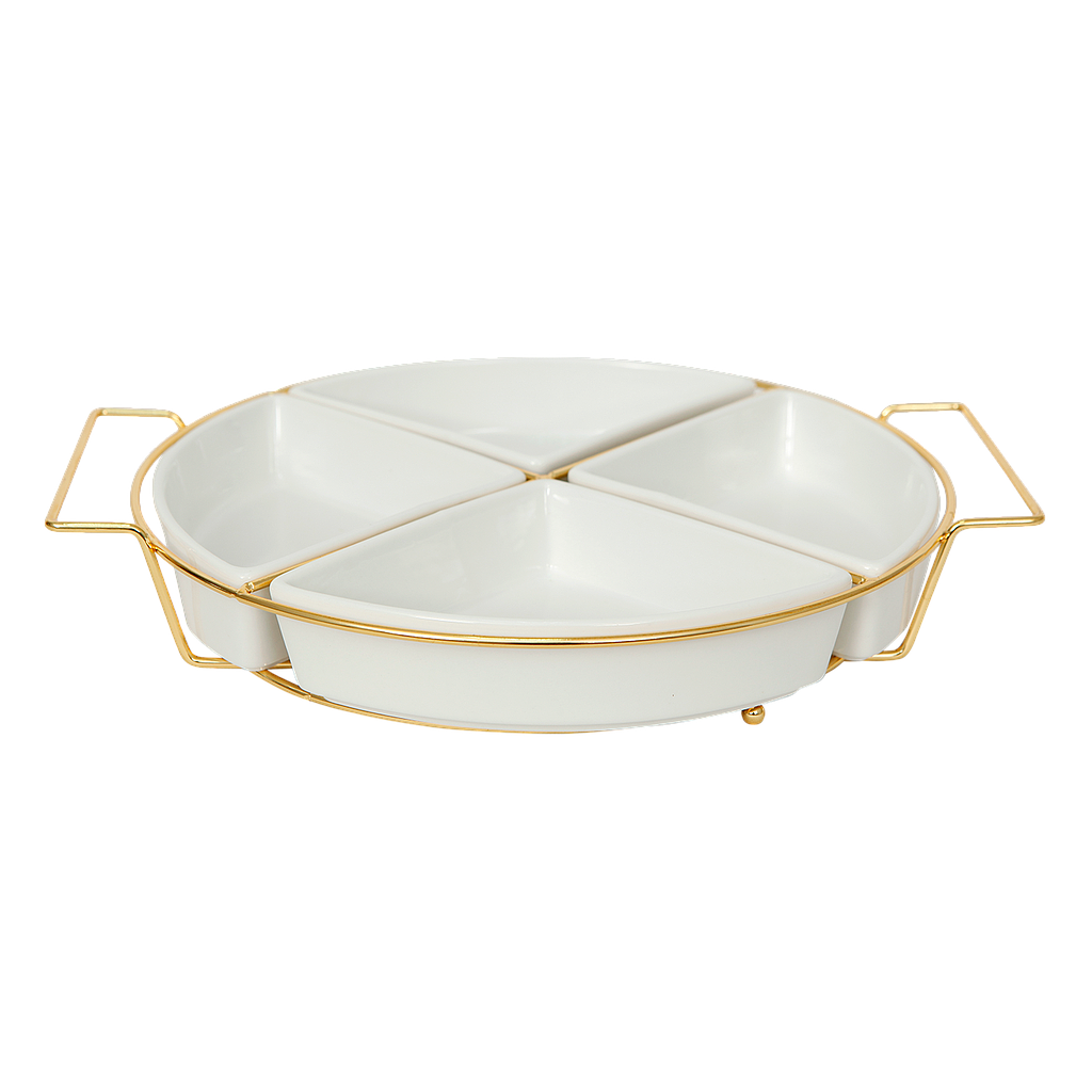 DARCY - Serving tray 4 compartments - Gold and white