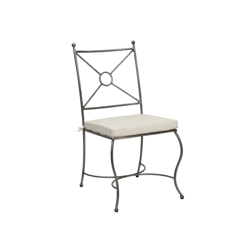 THYRA - Metal chair - Vintage silver and Off-white cushion