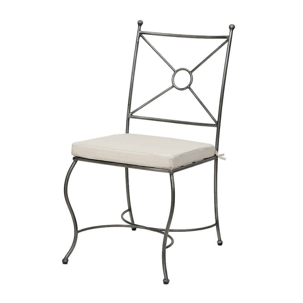 THYRA - Metal chair - Vintage silver and Off-white cushion
