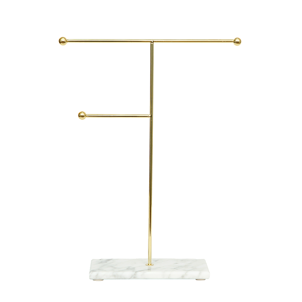 Marble and metal Jewelry Rack H33 - White and Gold