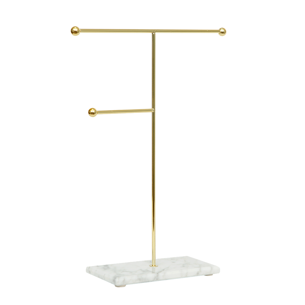 Marble and metal Jewelry Rack H33 - White and Gold