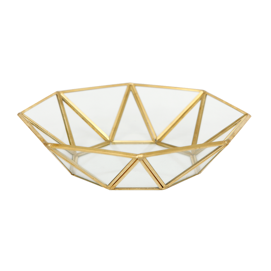 SARAH - Metal and glass jewelry tray L18 x W18 - Gold