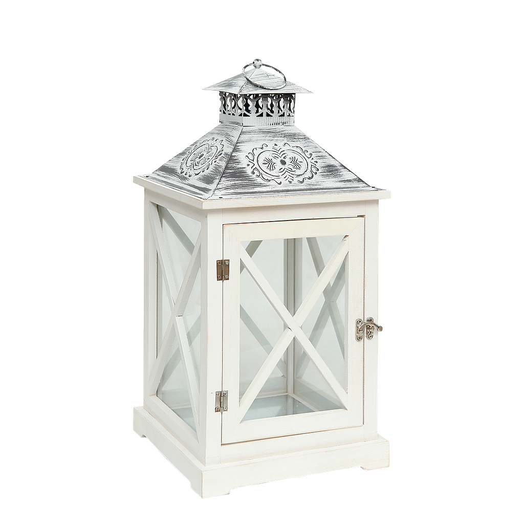 MELEGIM - Wooden and metal lantern H52 - Patina black and shabby white