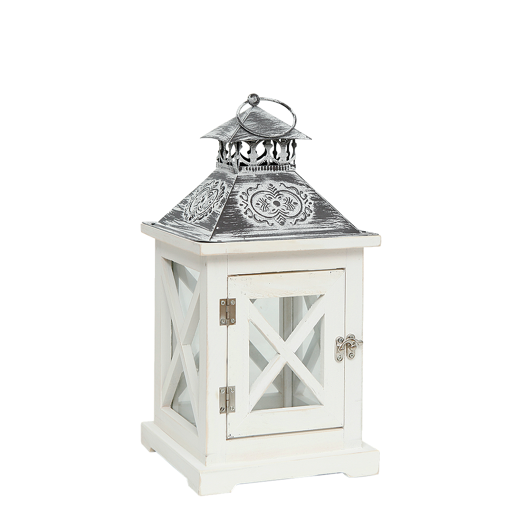 MELEGIM - Wooden and metal lantern H35 - Patina black and shabby white