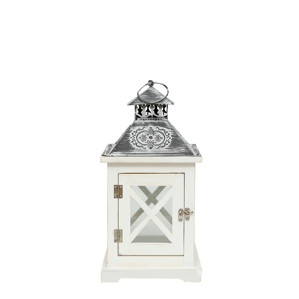 MELEGIM - Wooden and metal lantern H35 - Patina black and shabby white
