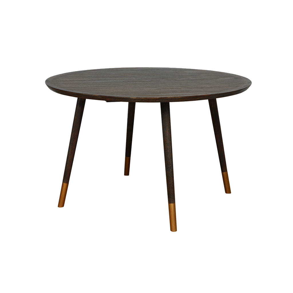 SPRING - Dining table Diam120 - Weathered acacia and Vintage brass