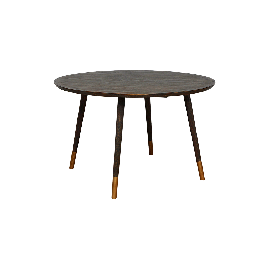 SPRING - Dining table Diam120 - Weathered acacia and Vintage brass