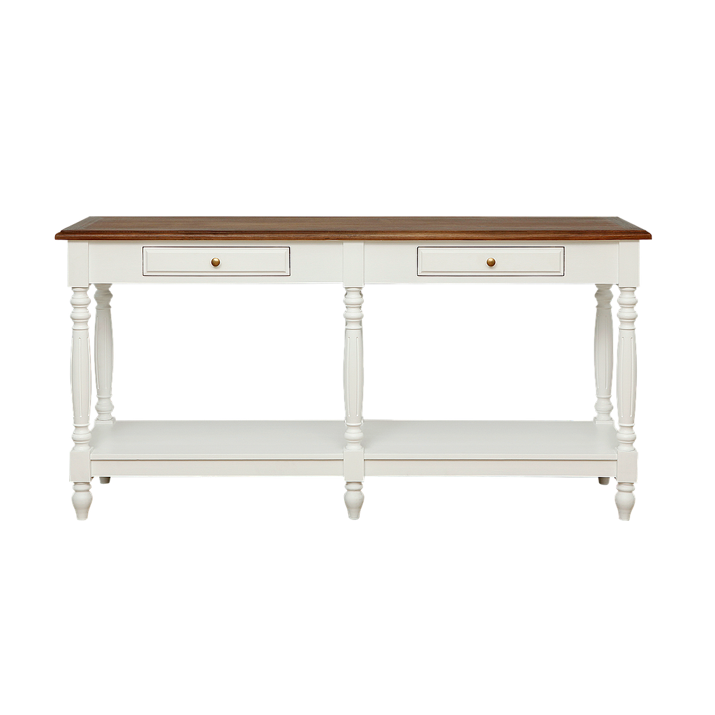 NIMES- Console table L160 - Brushed white and Washed antic