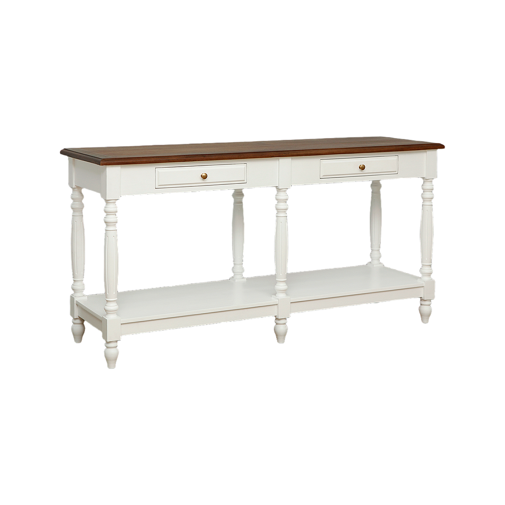 NIMES- Console table L160 - Brushed white and Washed antic