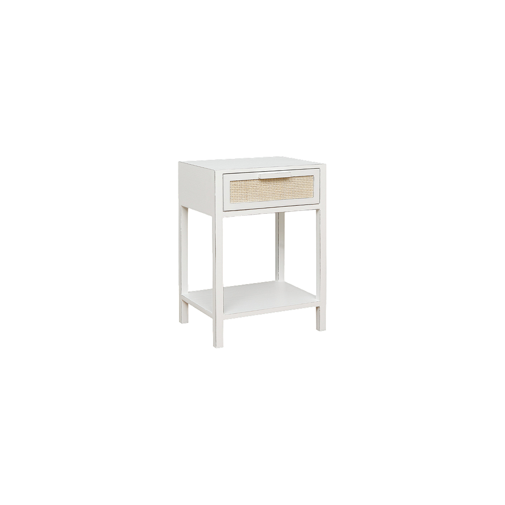 ALINA - Bedside table H65 - Brocante white and natural cane