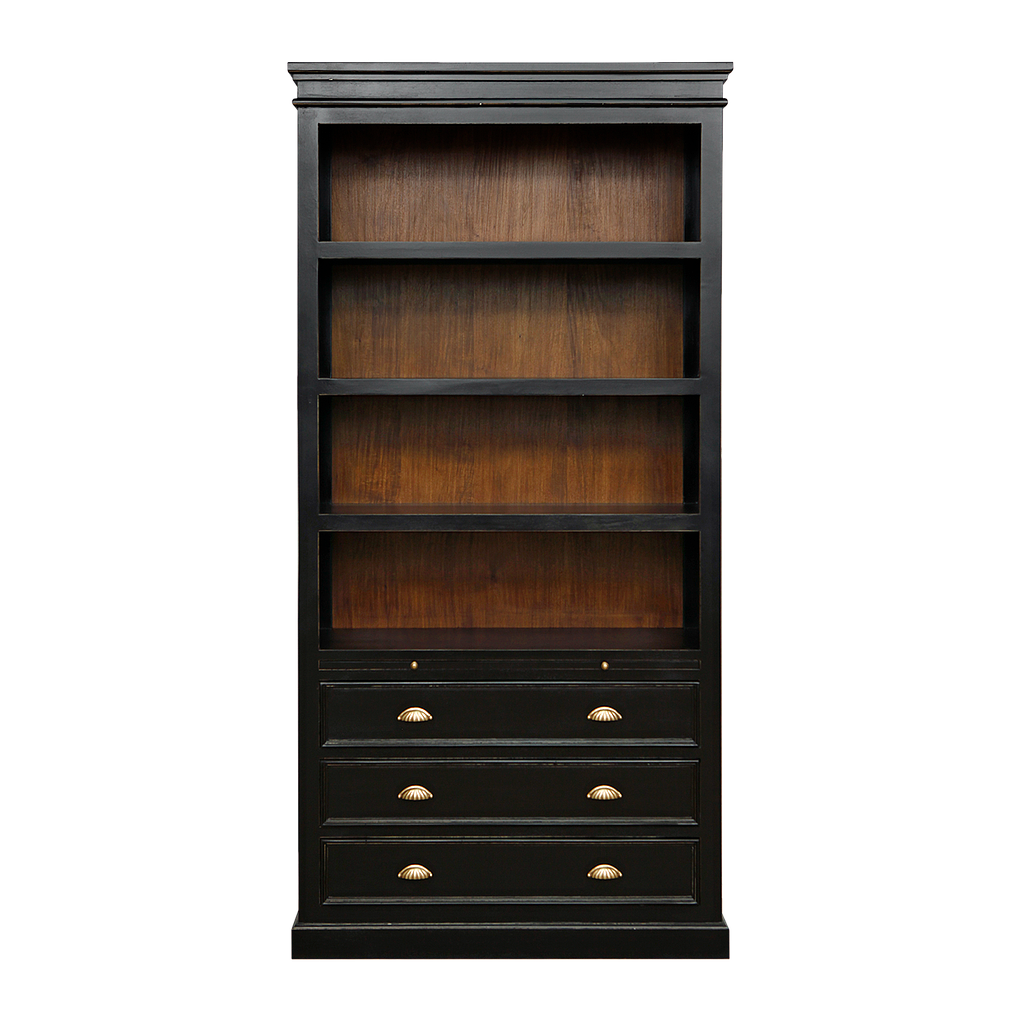 CALANQUE - Bookcase L103 x H210 - Brocante black and Washed antic