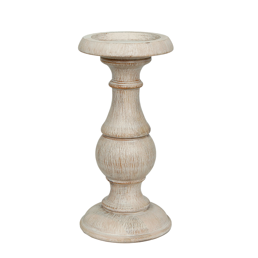 RUTH - Wooden candlestick H25 - Whitened acacia