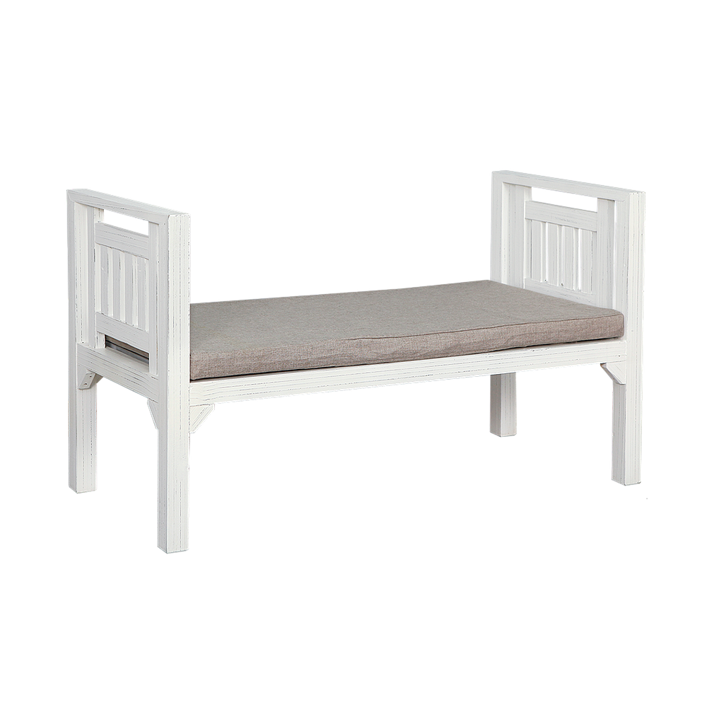 AMBRE - Outdoor bench L120 - Patina white and Light grey cushion