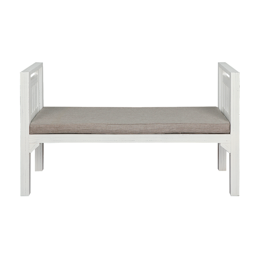AMBRE - Outdoor bench L120 - Patina white and Light grey cushion