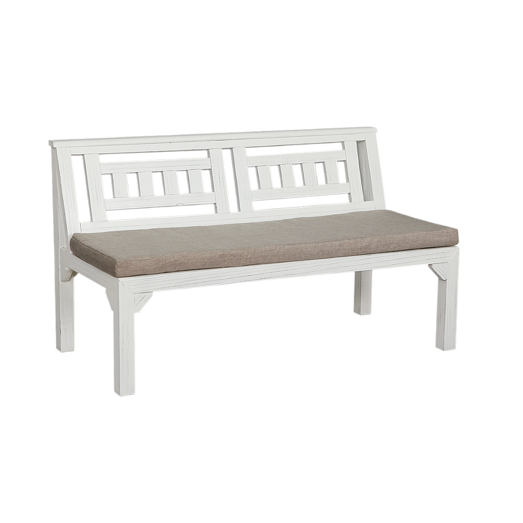 AMBRE - Outdoor bench L121 - Patina white and Light grey cushion
