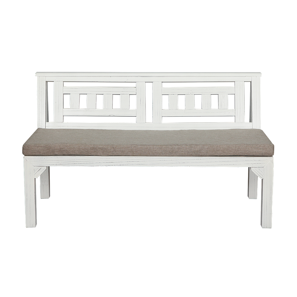 AMBRE - Outdoor bench L121 - Patina white and Light grey cushion