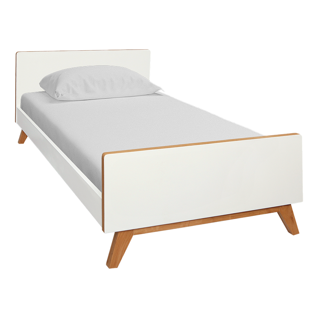 DONAN - Single size bed 100x200 - White and natural oak
