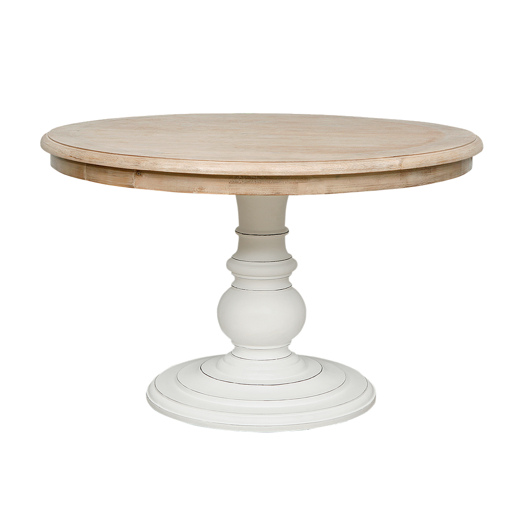 ALISSON - Dining table Diam.120 - Brocante white and Whitened acacia