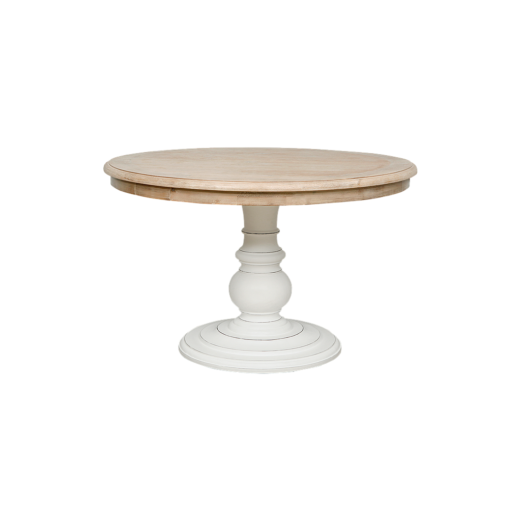 ALISSON - Dining table Diam.120 - Brocante white and Whitened acacia