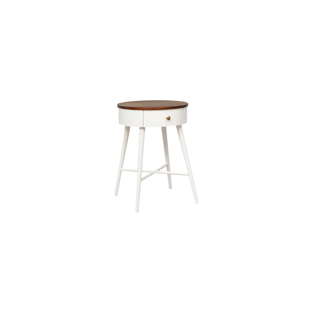 AGHATE - Round bedside table H60 - White and Washed antic