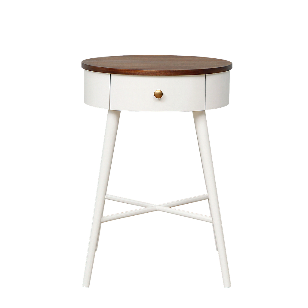 AGHATE - Round bedside table H60 - White and Washed antic