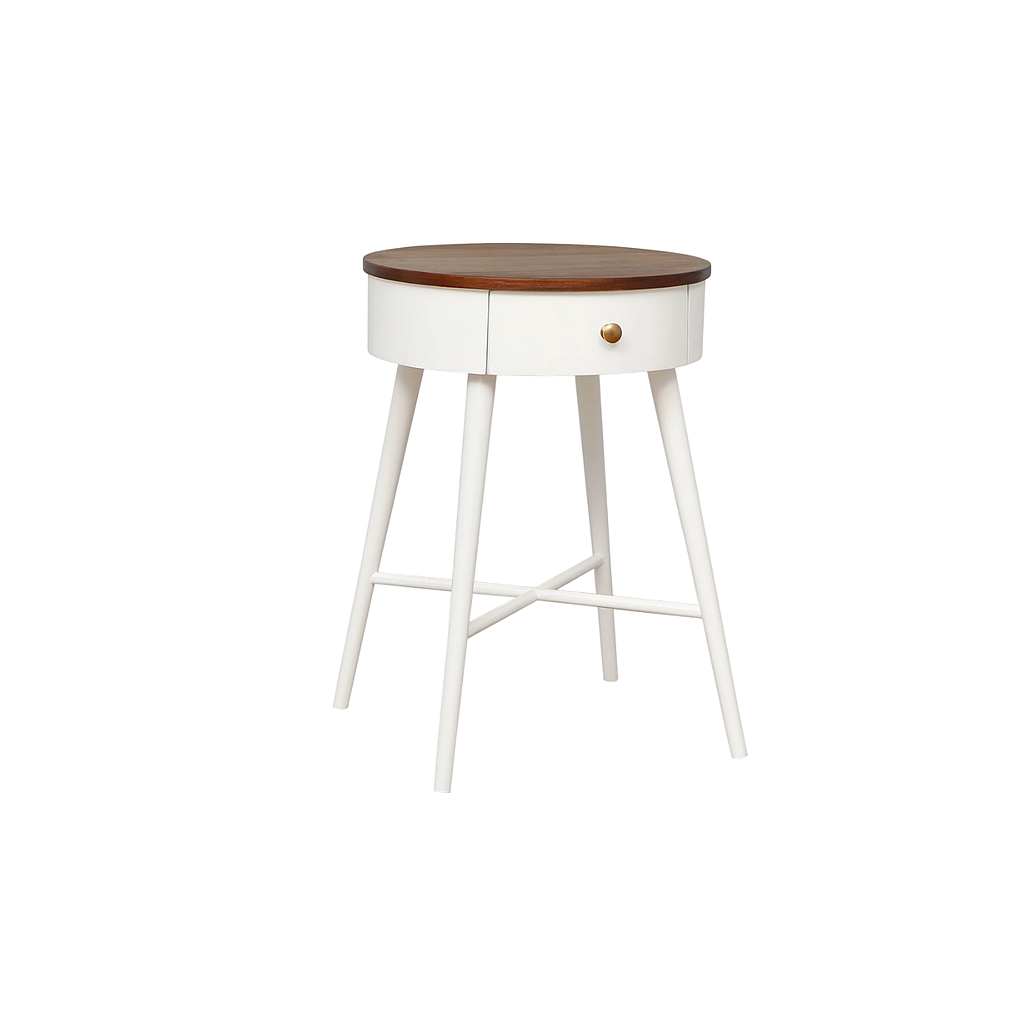 AGHATE - Round bedside table H60 - White and Washed antic
