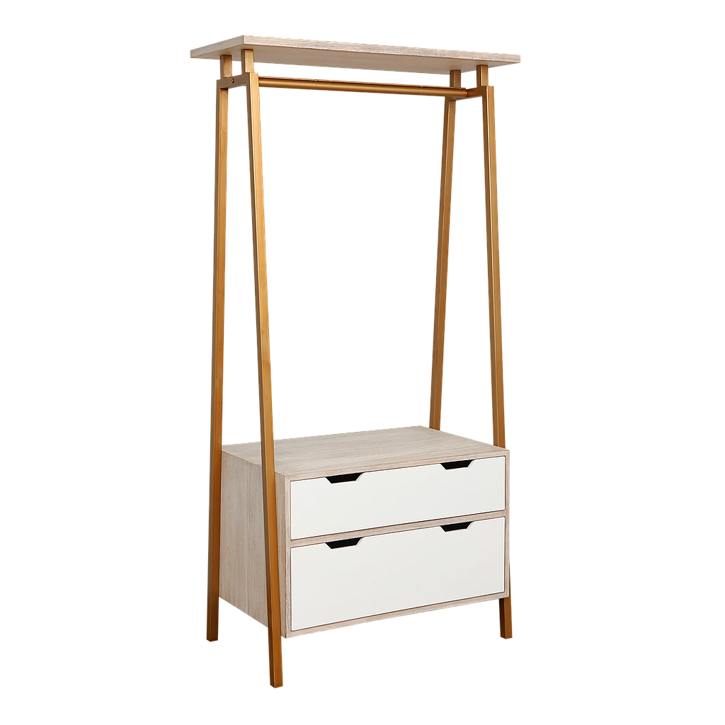 YLAN - Hanging rack L100 x H195 - Vintage brass, Whitened acacia and White