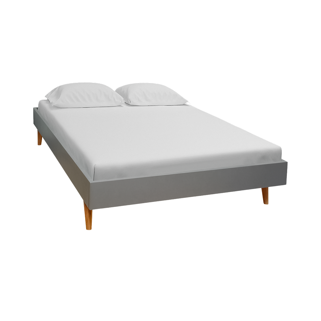 HELSINKI - Twin size bed (Mattress 120x200) - Pearl grey lacquer and Natural oak